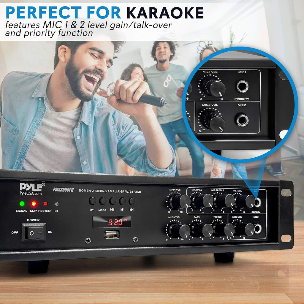 500W Rack Mount Stereo Power Amplifier Receiver with FM Radio, USB, AUX, Mic, Optical, Coaxial E3766