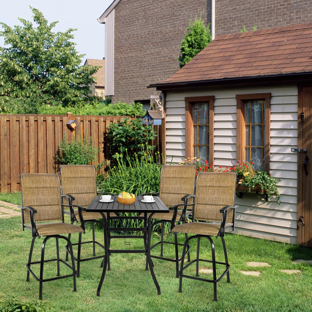 5-Piece Outdoor Textile Bar Set with Swivel Bar Stools E7452
