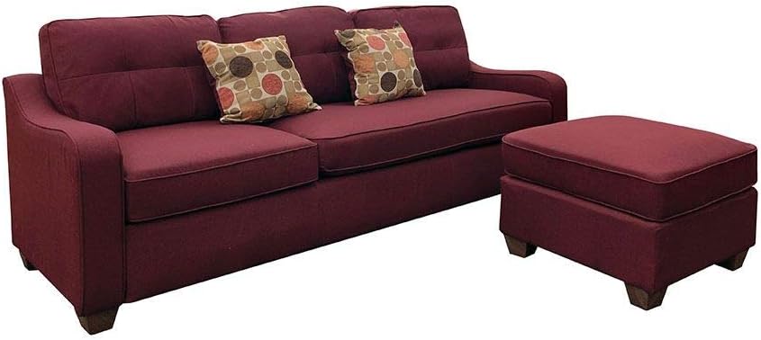 Red Linen Sectional Sofa with 2 Pillows F885