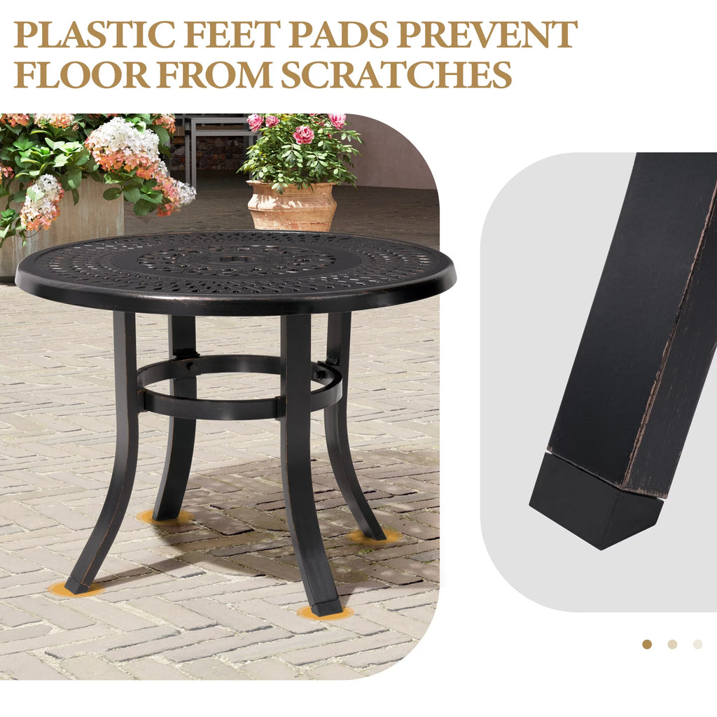 Cast Aluminum Round Patio Side Table with Umbrella Hole Black G28439