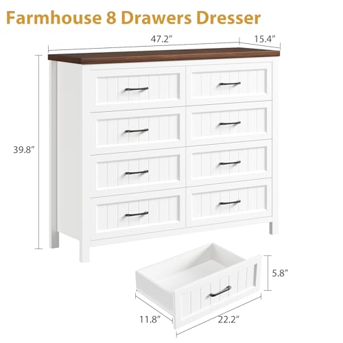 White & Brown 8 Drawer Wood Dresser F119