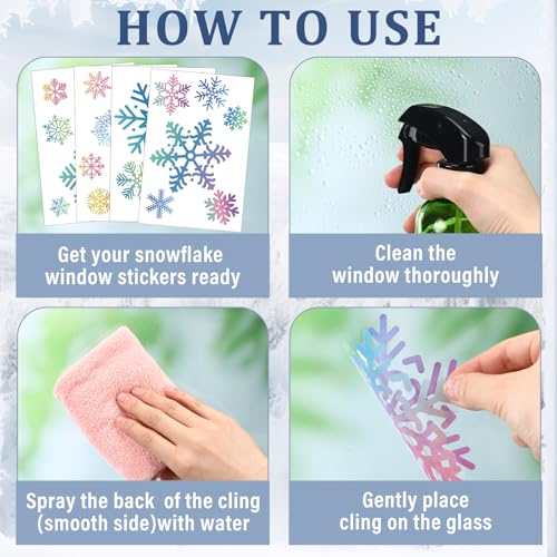 8 Sheets Snowflake Window Clings Static Stickers W493247
