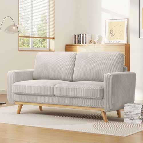 Light Grey Corduroy Loveseat Sofa O7951