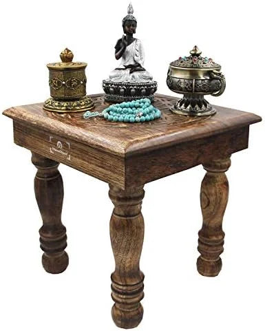 Solid Mango Wood Carved Puja Altar Meditation Table H359