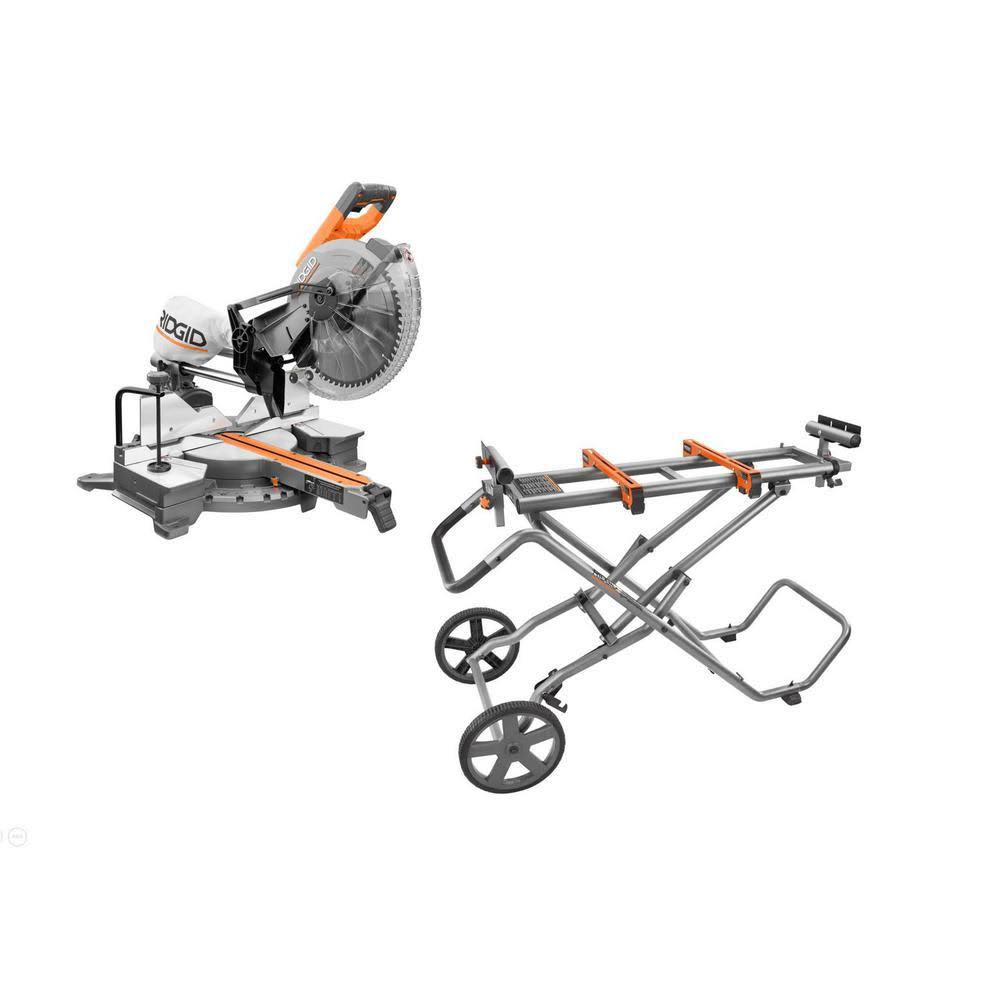 12 in. Sliding Miter Saw and Universal Mobile Miter Saw Stand with Mounting Braces N8488