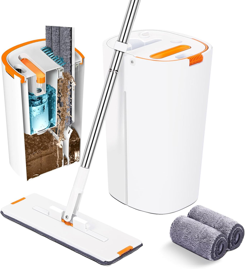 Mop and Bucket with Wringer Set with 2 Reusable Microfiber Mop Pads G4379