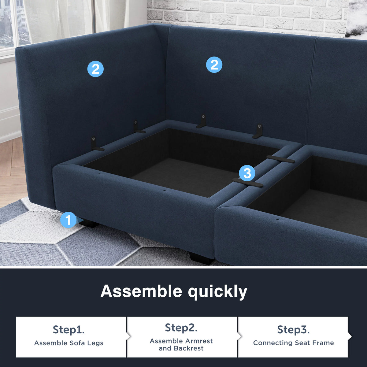 Navy Blue Velvet Modular Sleeper Sofa Y875777