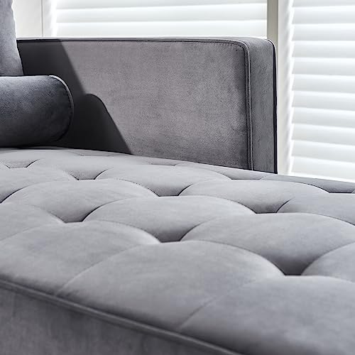 64" Upholstered Velvet Chaise Lounge with Left Armrest & Lumbar Pillow V155657