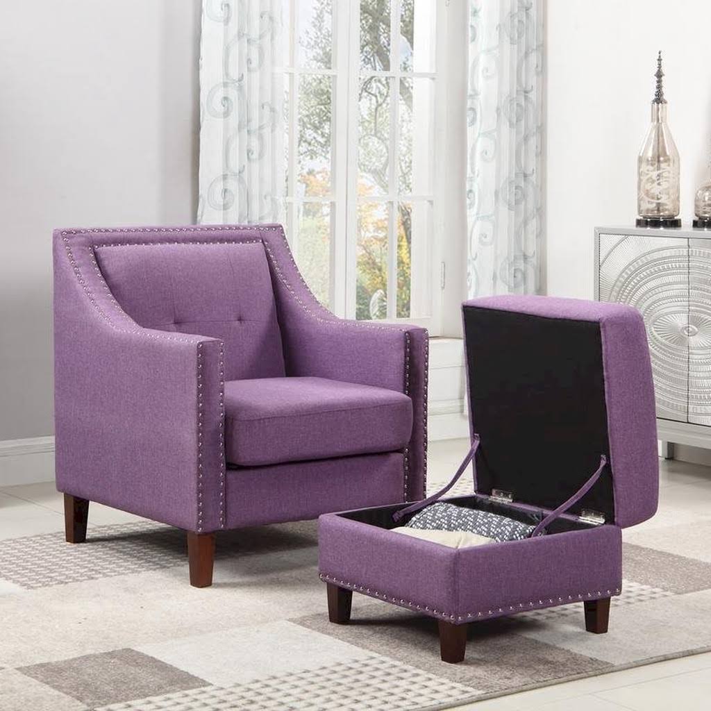Purple Accent Chair with Storage Ottoman P76388