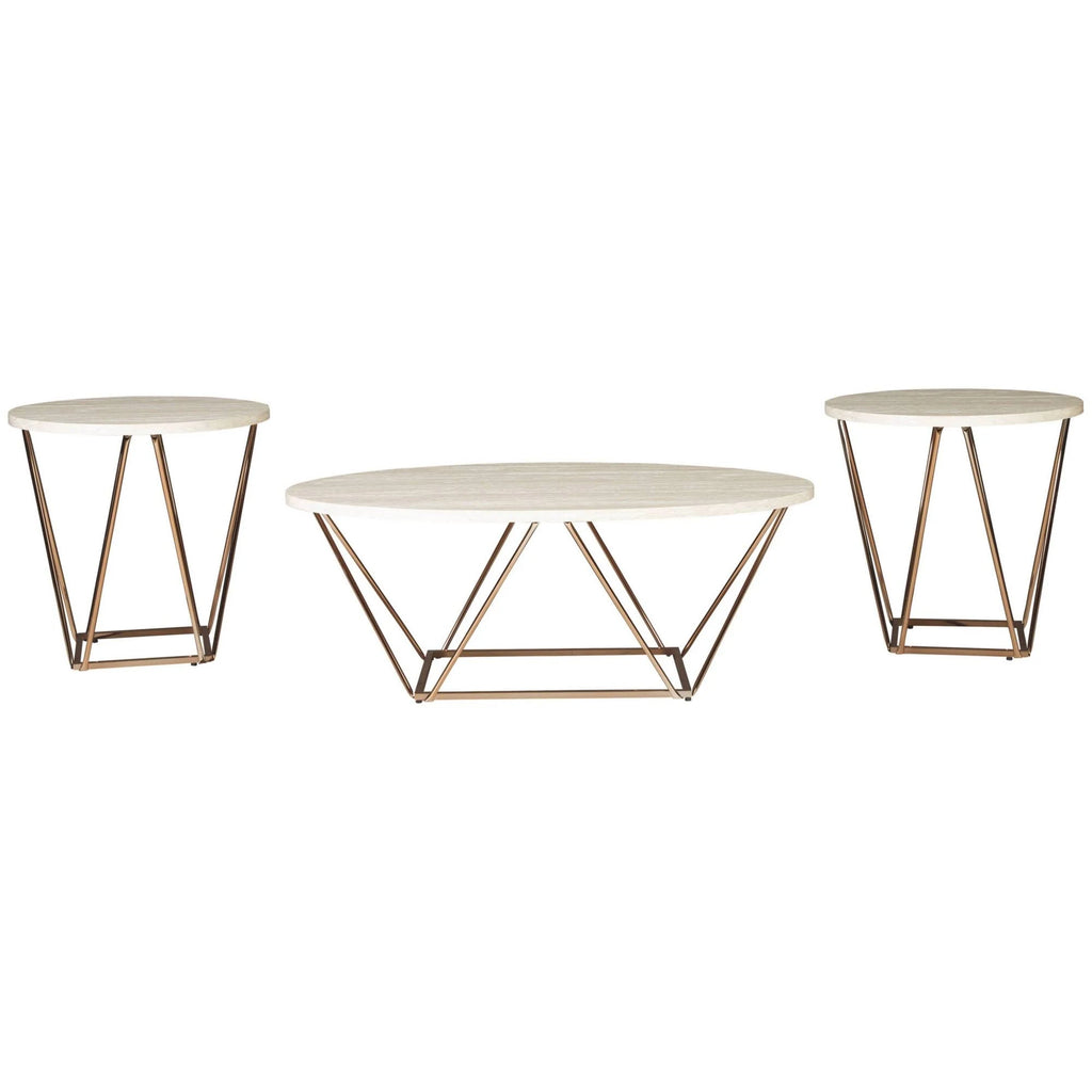 Gold Faux Marble Top Accent Coffee Table Set I546