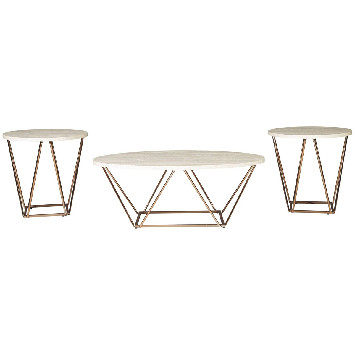 Gold Faux Marble Top Accent Coffee Table Set I546