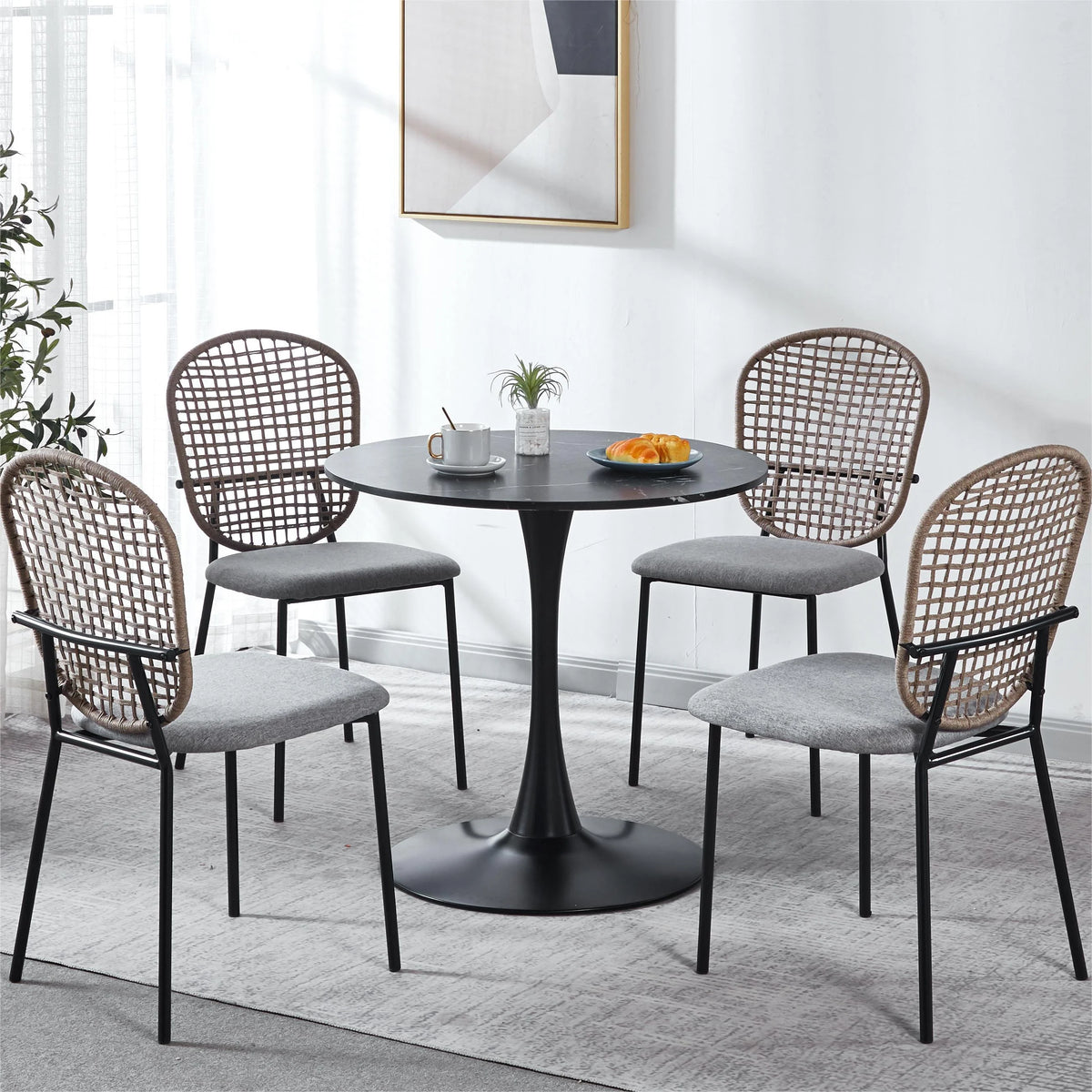 31.5" Wood Mid-century Dining Table with Marble Top S325650