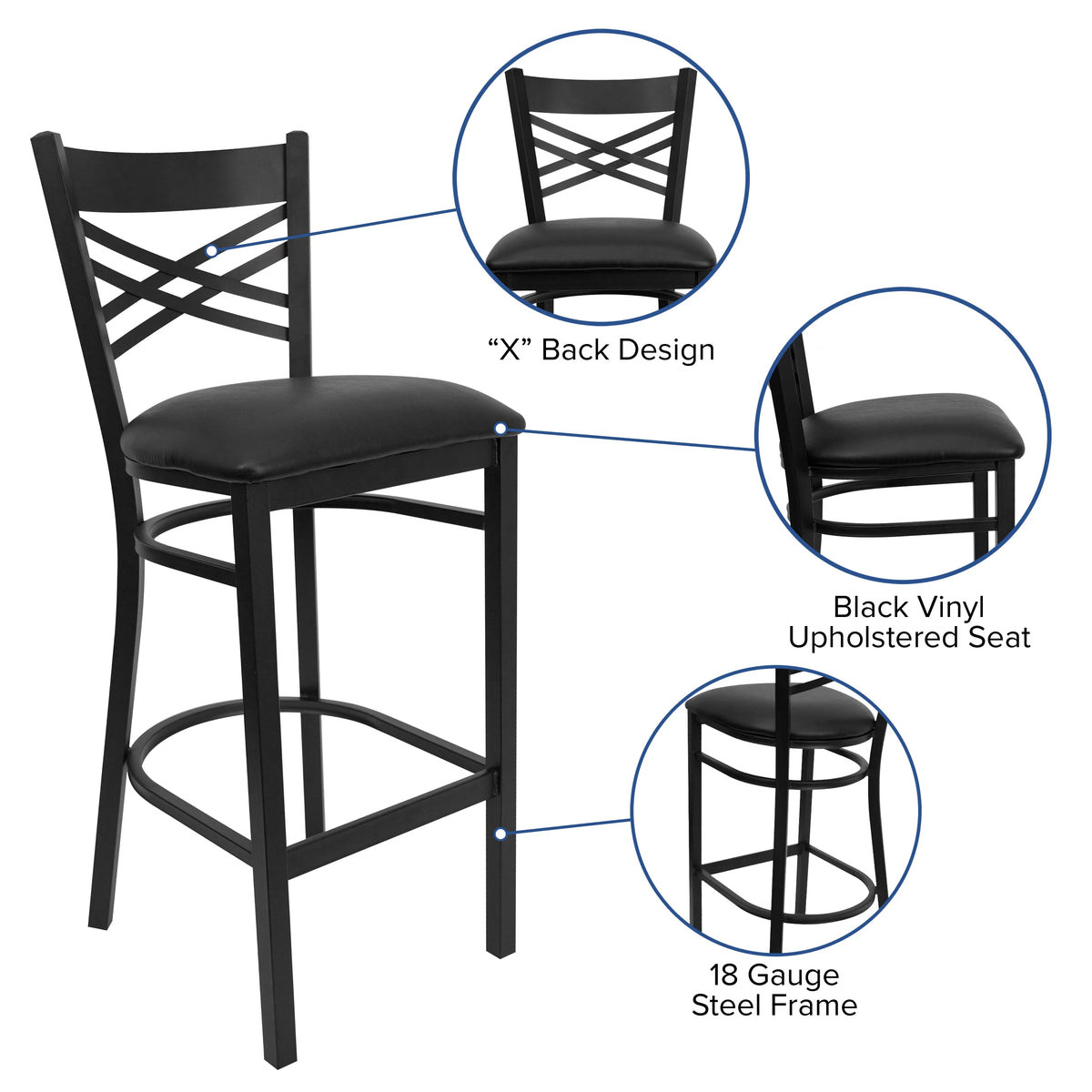 Black X Back Metal Barstool V693