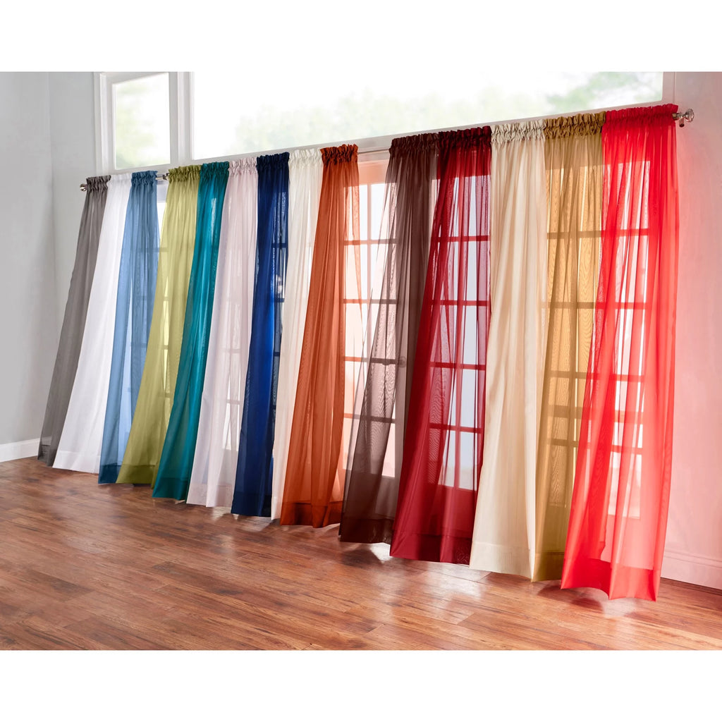 Sage Sheer Voile Rod-Pocket Window Curtains W6236