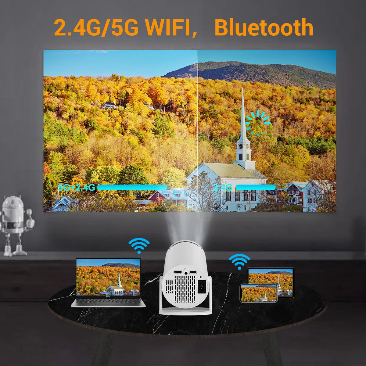 Android 11.0 Mini Portable Projector with WiFi and Bluetooth Z464