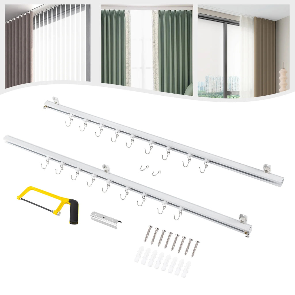 White Ceiling Mount Curtain Track Kit with Hooks R3132