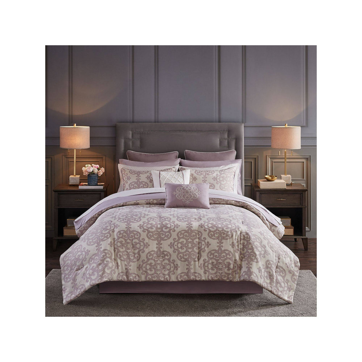 Purple King 16 Piece Jacquard Bedding Set with 2 Sheet Sets H85904
