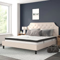 King Size Tufted Upholstered Platform Bed Beige Fabric with 10 Inch Pocket Spring Mattress P14439