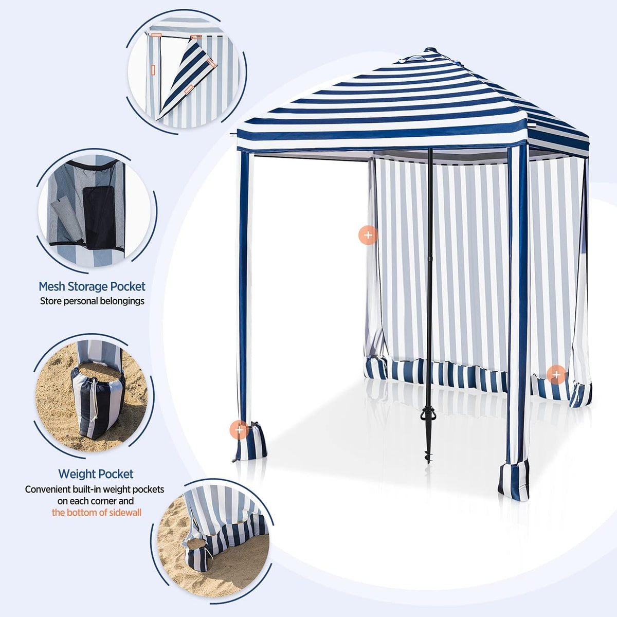 6' x 6' Portable Umbrella Canopy Beach Cabana Instant Shelter with Privacy Sunwall Z820965
