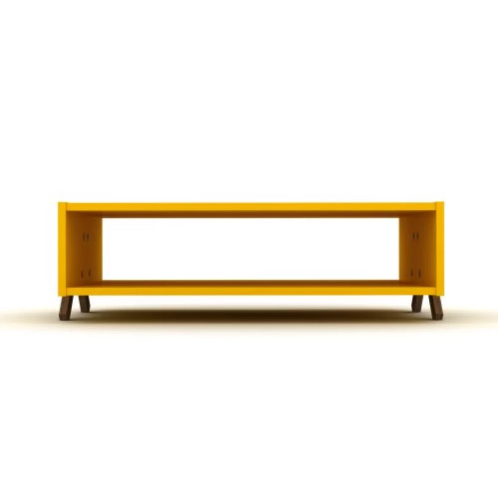 Walnut Yellow Rectangular Wooden Coffee Table with Shelving X977