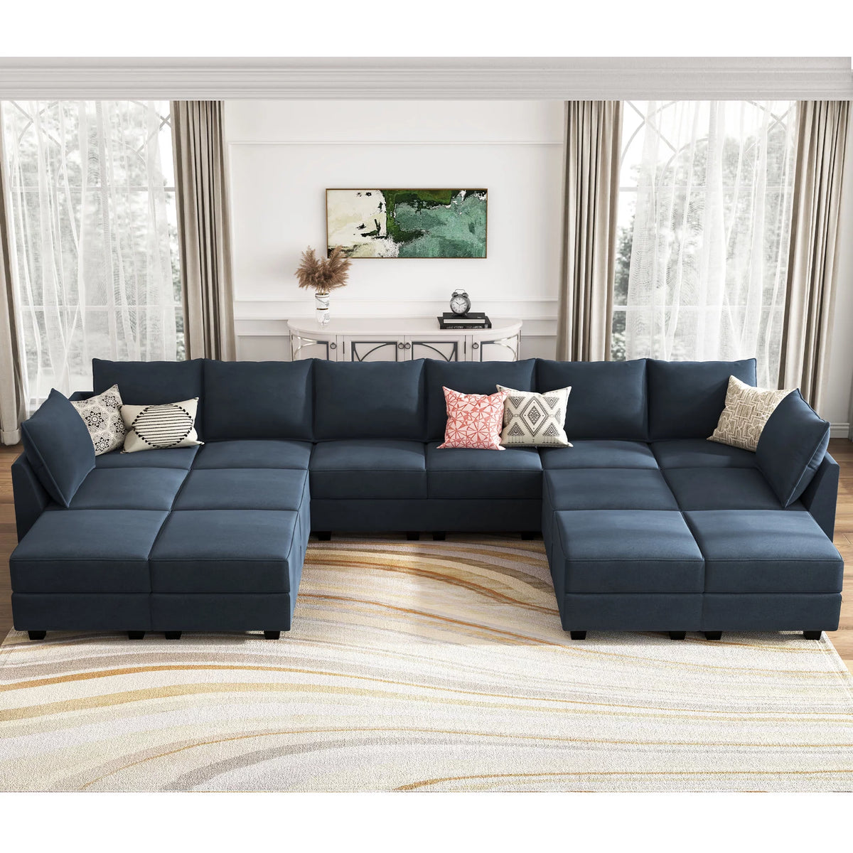 Navy Blue Velvet Modular Sleeper Sofa Y875777