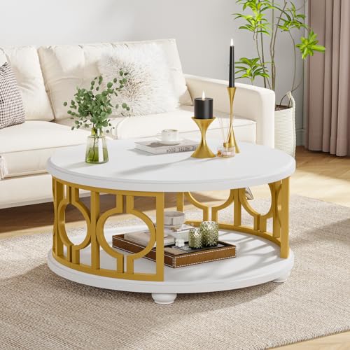 2-Tier Round Coffee Table with Storage Shelf F5247