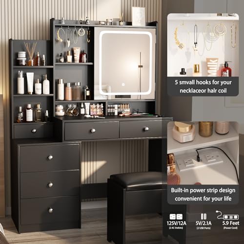 White Vanity Set with Stool and 6 Drawers Y579