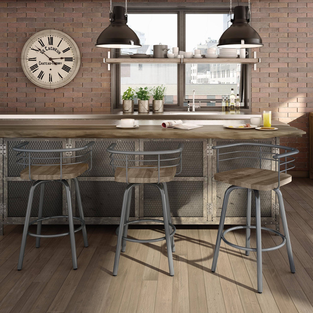 Swivel Metal Counter Stool with Distressed Wood Seat X746
