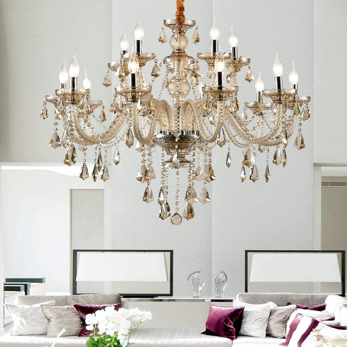 15 Lights Cognac K9 Crystal Chandelier W8513