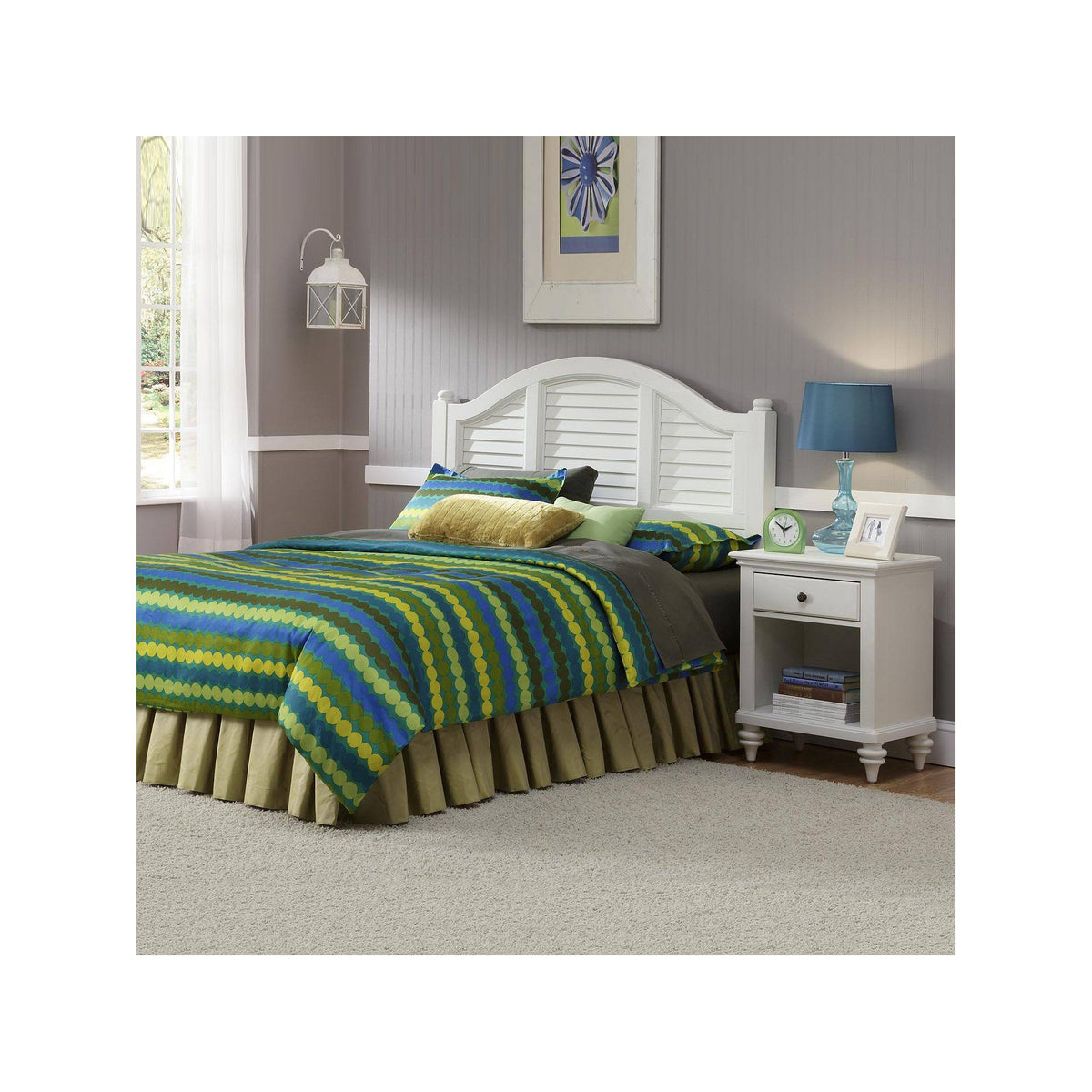 Brushed White Headboard and Night Stand P17741