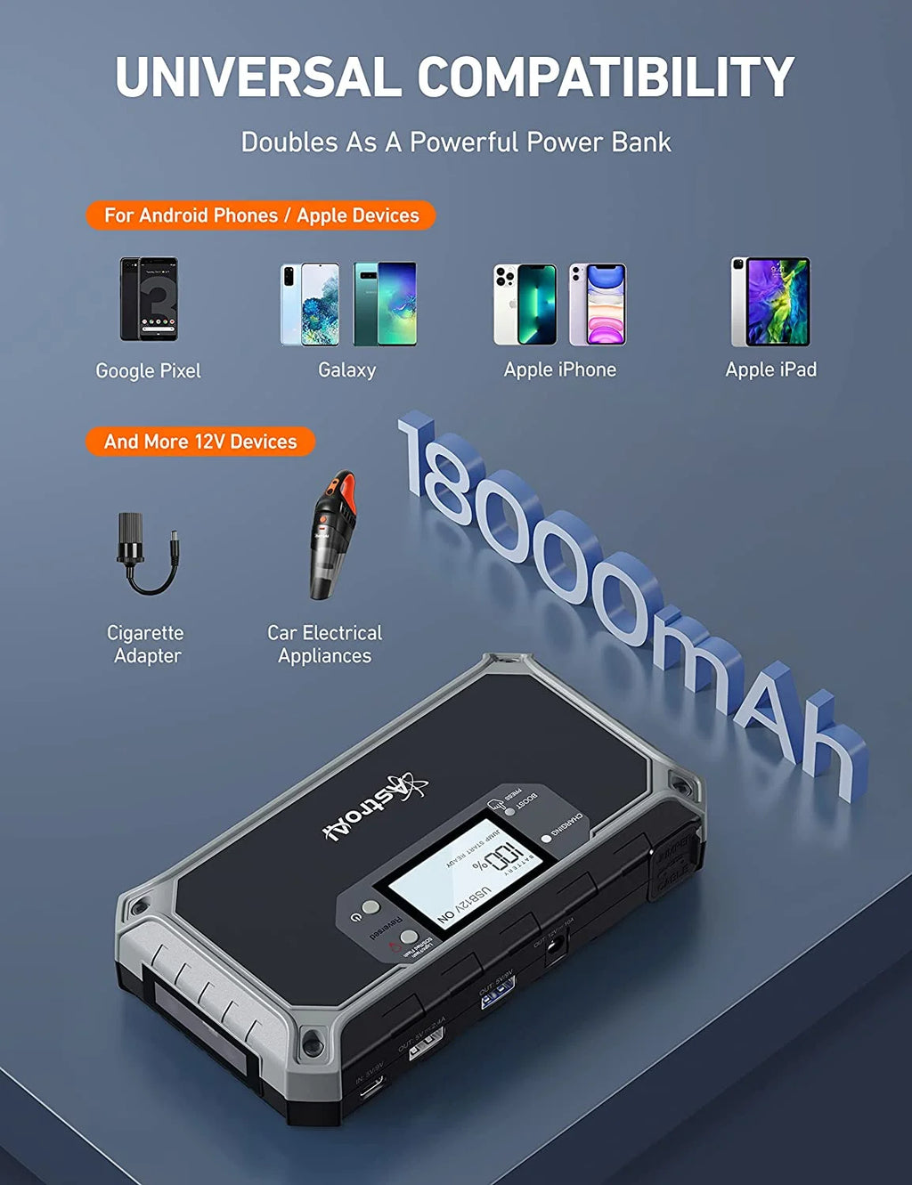 Portable Lithium Jump Starter 2000A 12V W470