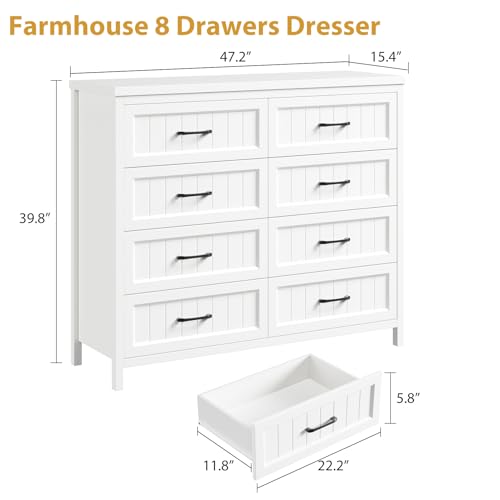 White & Brown 8 Drawer Wood Dresser F119