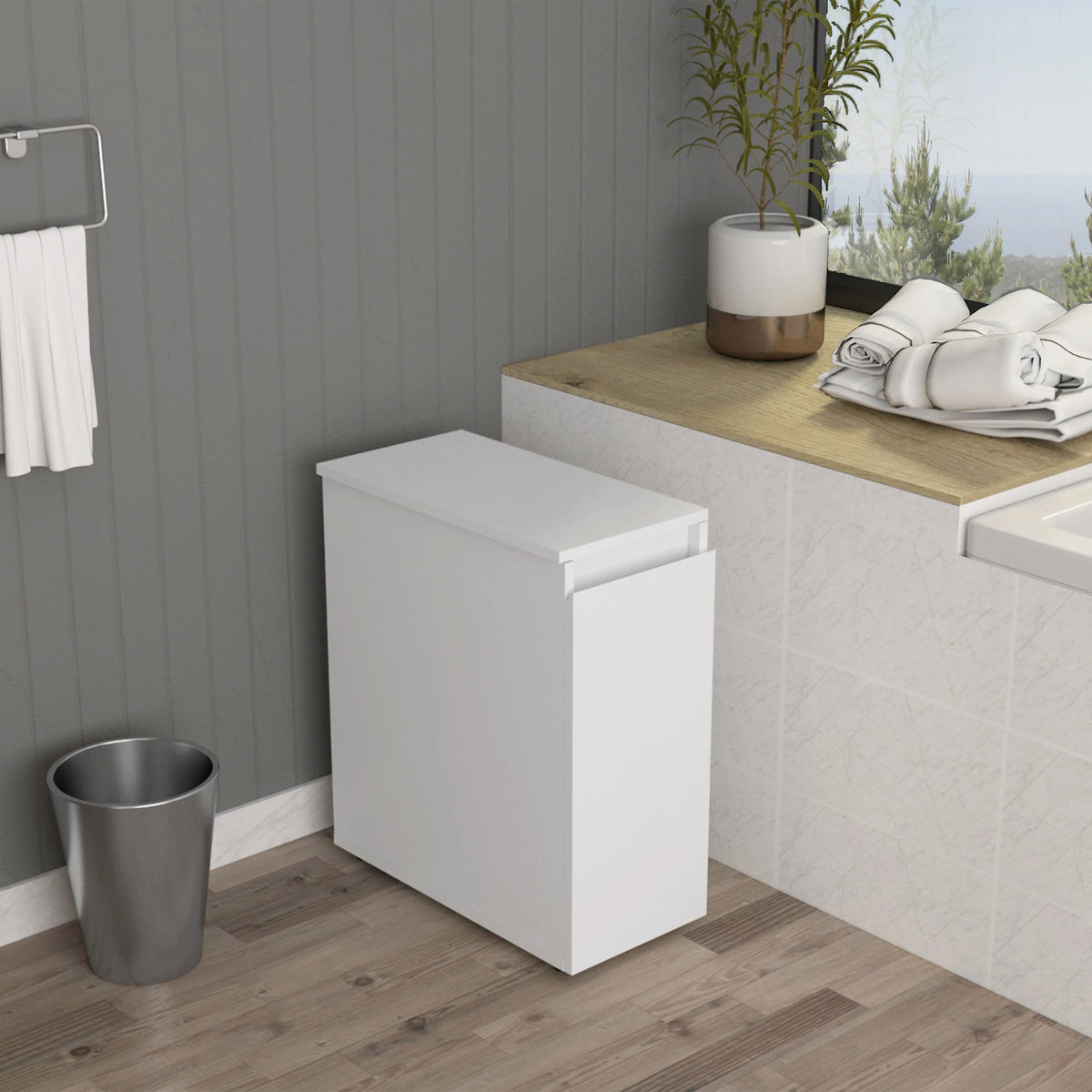 White Bathroom Storage Cabinet H80997