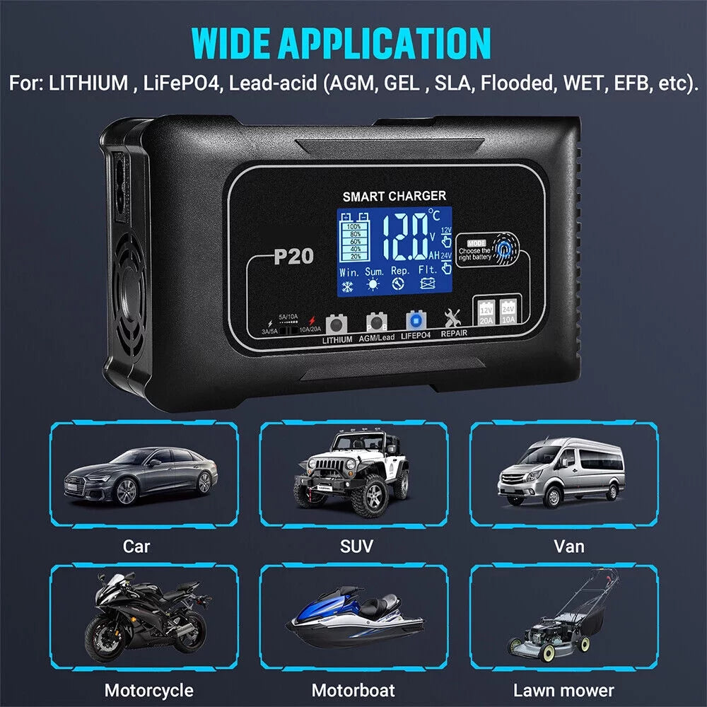 12V/24V Battery Charger with LCD Display W8939