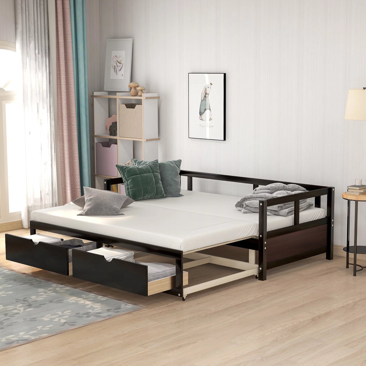 Wooden Daybed with Trundle Bed and Two Storage Drawers C262073