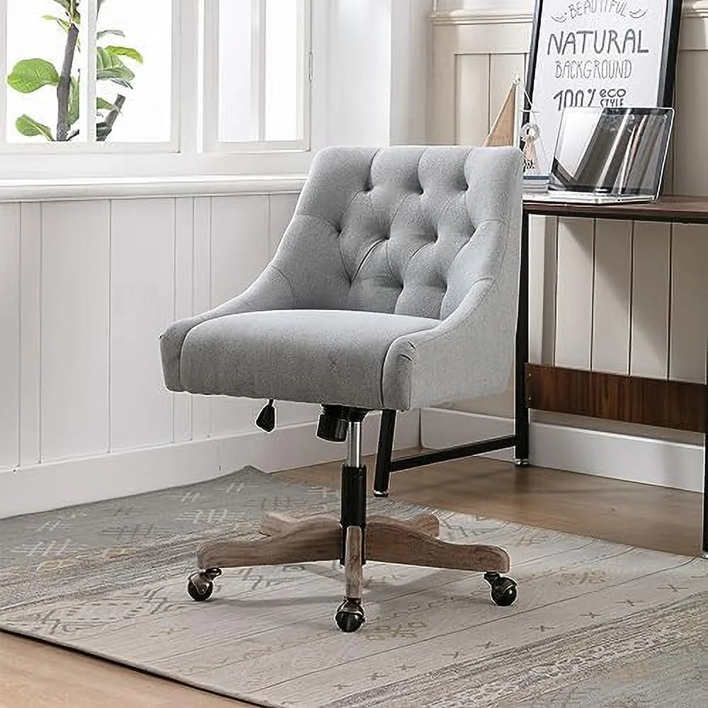 Blue Swivel Shell Chair with Wood Base and Wheels Y781