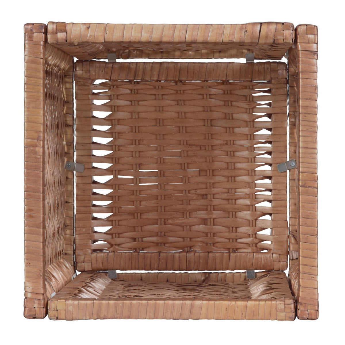 White/Natural Square Folding Bookcase with Wicker Storage Baskets H865