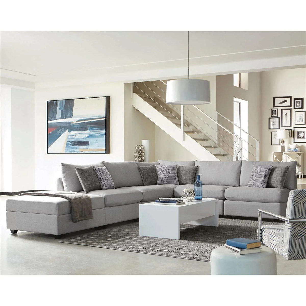 Gray 6-piece Fabric Upholstered Modular Sectional H4183
