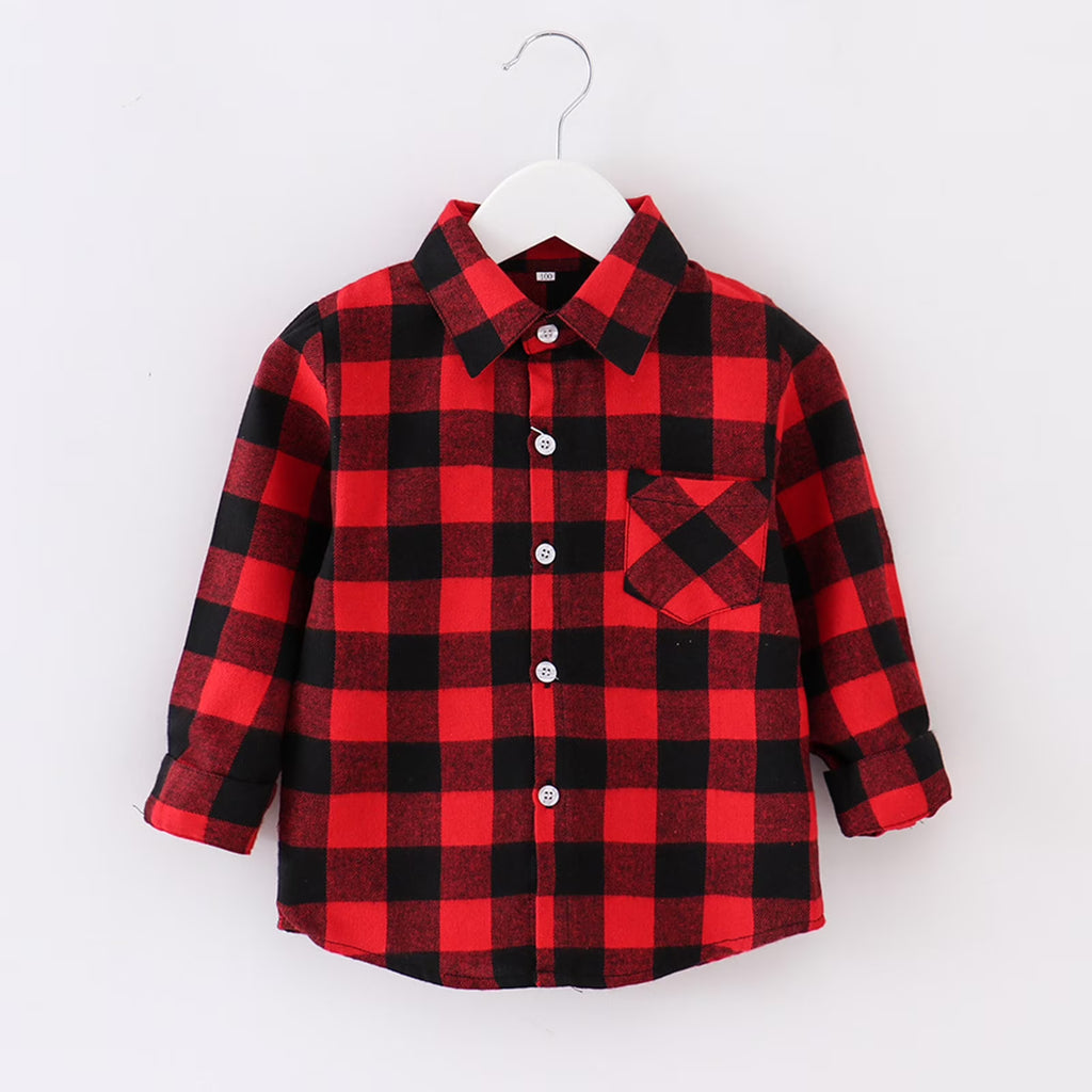 Boys Flannel Plaid Long Sleeve Button Down Coat Y306