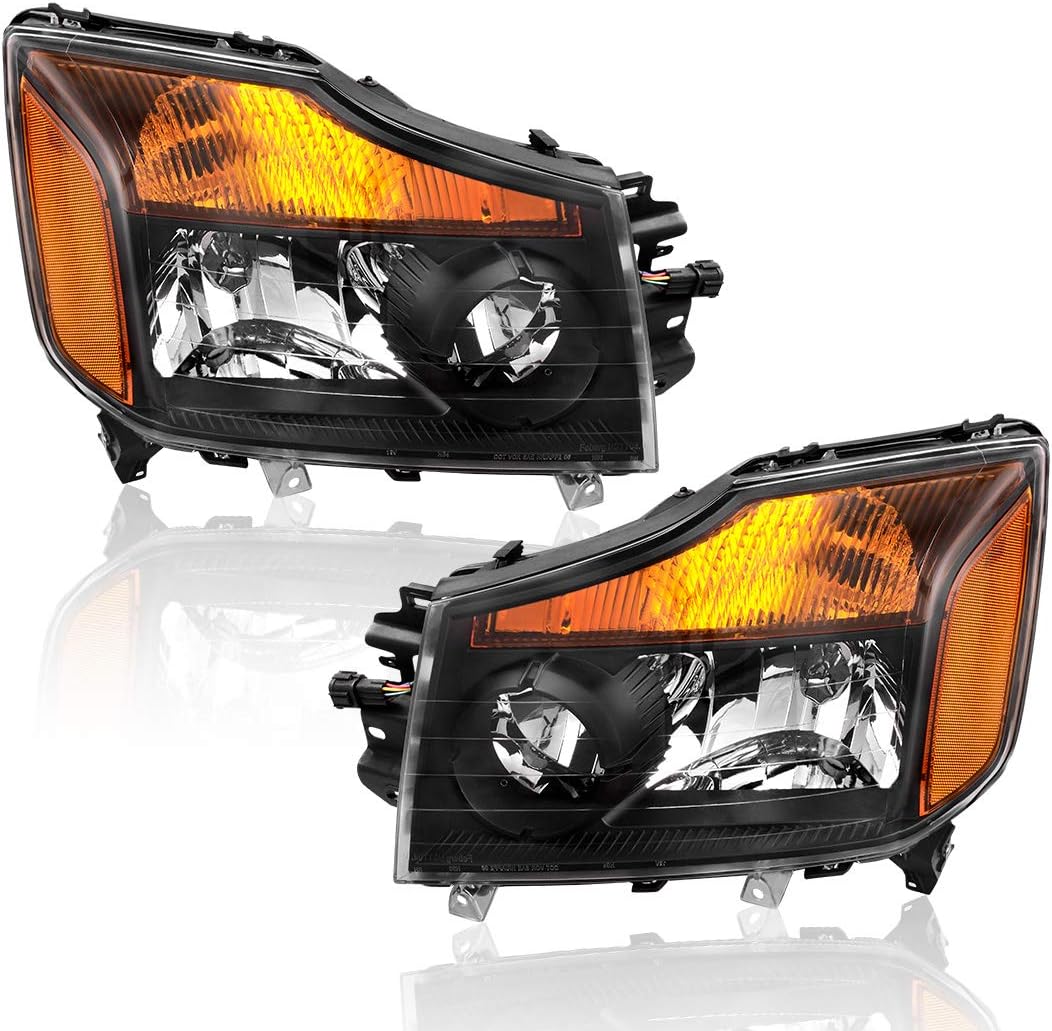 Headlight Assembly Black Housing with Amber Reflector D8464