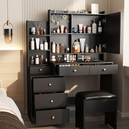 White Vanity Set with Stool and 6 Drawers Y579
