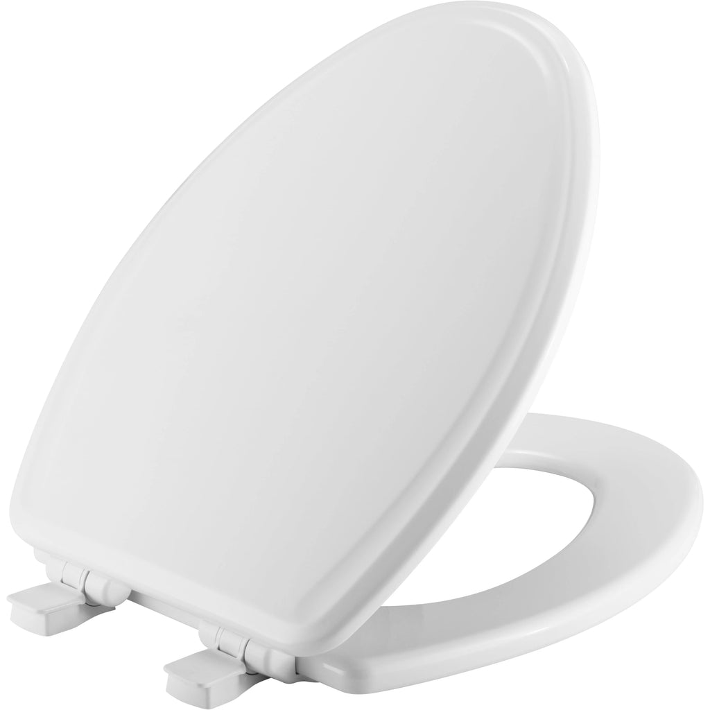 Slow Close Round Enameled Wood Toilet Seat in White P38018