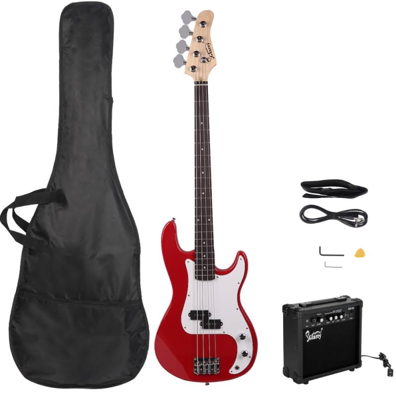 Red Electric Bass Guitar with 20W Amplifier D1810