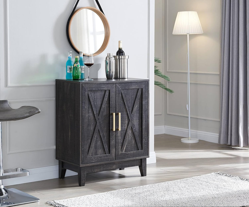 Small Cabinet with Wood Doors in Grey Wash V632564