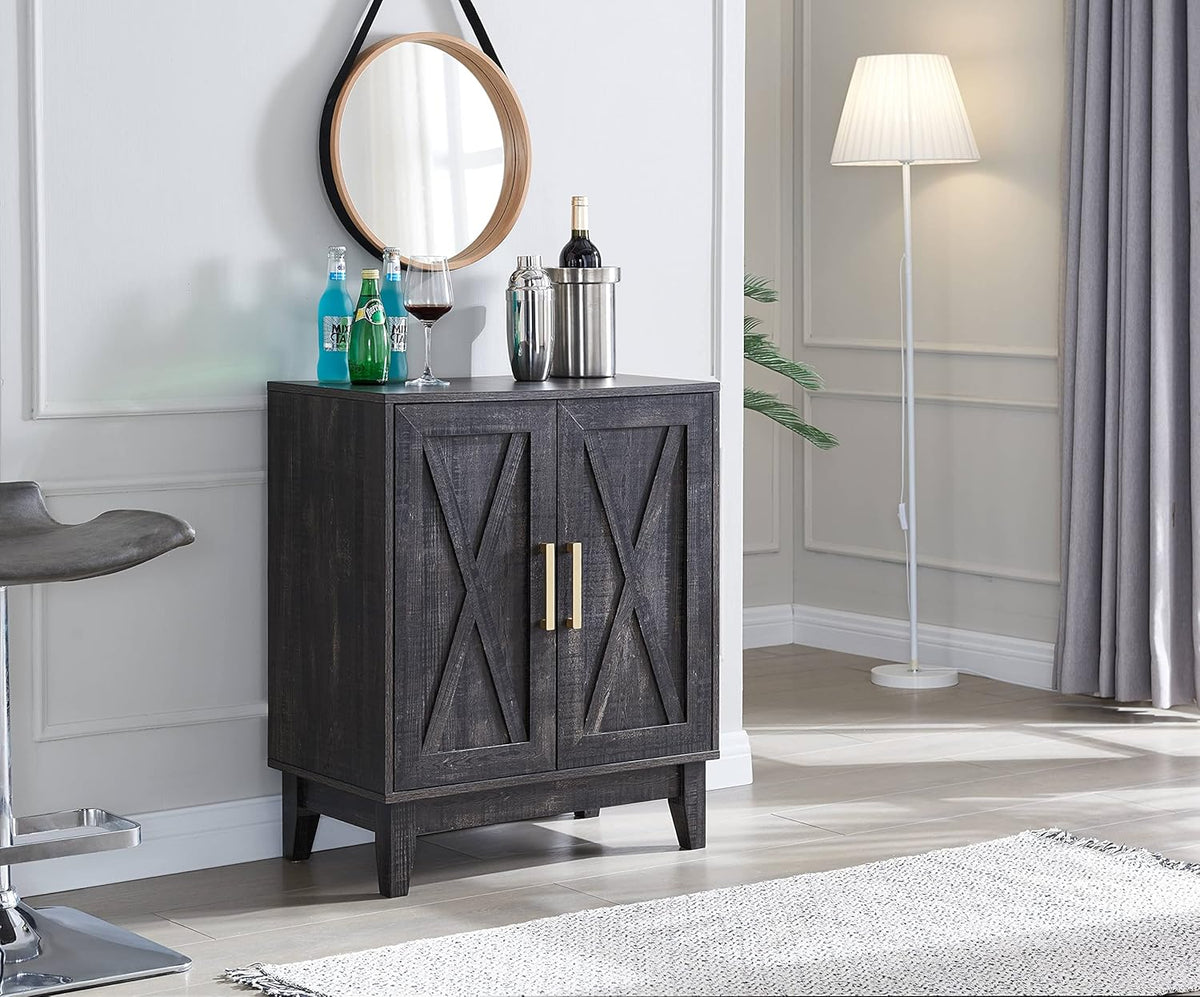 Small Cabinet with Wood Doors in Grey Wash V632564