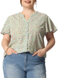 Plus Size Button Down Flare Short Sleeve Chiffon Blouse E414