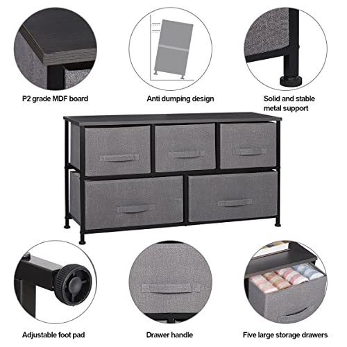 Brown Fabric 5 Drawer Dresser P745559