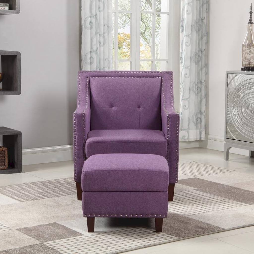 Purple Accent Chair with Storage Ottoman P76388
