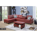 Red Faux Leather 3 Piece Sectional Sofa Set with Ottoman I11456
