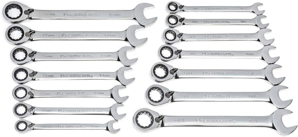 16 Pc. Reversible Ratcheting Combination Wrench Set with Tool Roll, Metric A141
